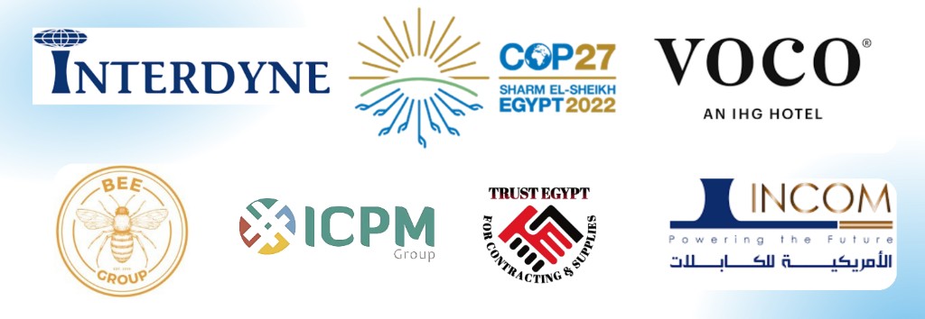 Client logos including Interdine, COP27 Sharm El Sheikh, Foco Hotel, BEE GROUP, ICPM, Trust Egypt, Incm