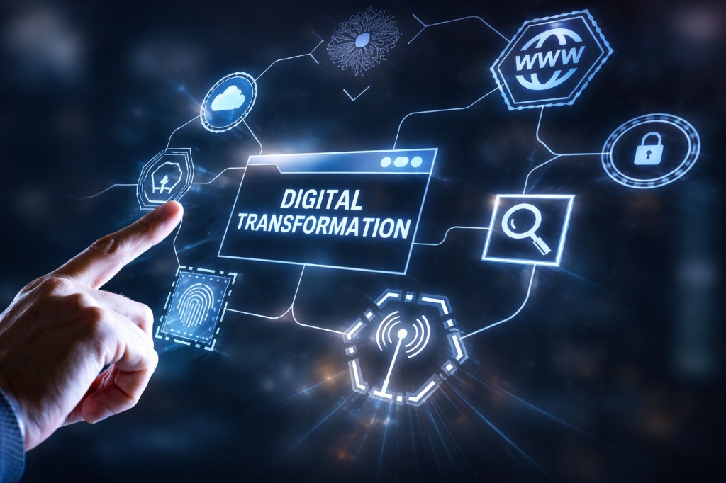 Digital transformation: cloud platforms and connected technology icons