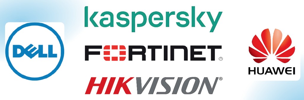 Partner logos: Dell, Kaspersky, Fortinet, Hikvision, and Huawei